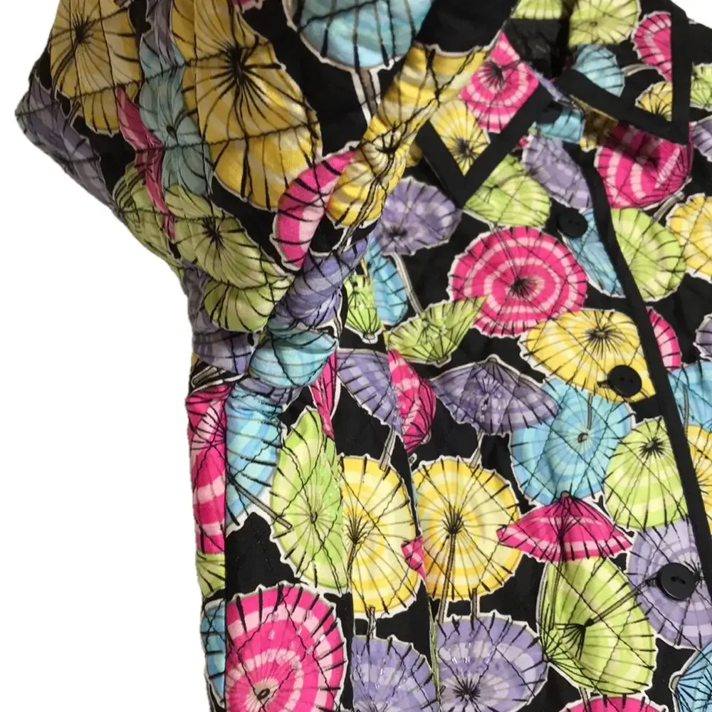 VTG—SILKLAND—Umbrella Print Silk Quilted Beaded Lined Button Up Jacket—Sz Small - Picture 10 of 16